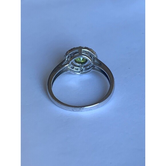 Peridot Halo Ring Size 7 White Topaz Rhodium Plated .925 Sterling Silver - Picture 5 of 6